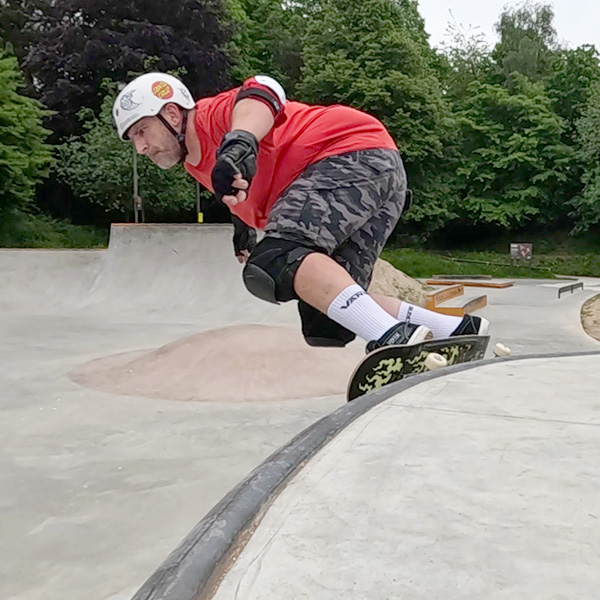 Slimming World member on a skateboard