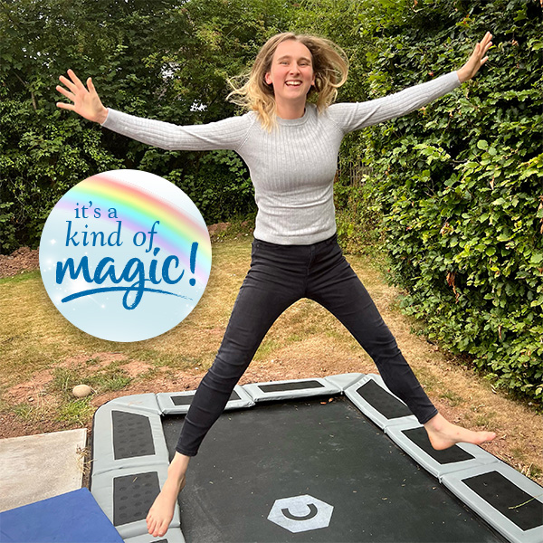 Slimming World member jumping on trampoline